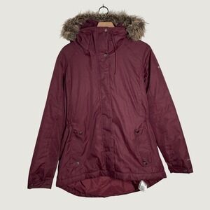Columbia Parka Jacket Womens Large Burgundy Omni Heat Faux Fur Hood Winter Coat
